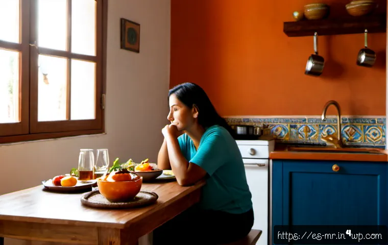 Home 17 의식적 식사법과 자아 발견 - Photorealistic mindful eating scene in a sunlit Spanish apartment kitchen, a relaxed Hispanic woman ...